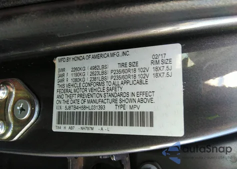 2017 Acura Rdx from USA, damaged, VIN 5J8TB4H58HL031393